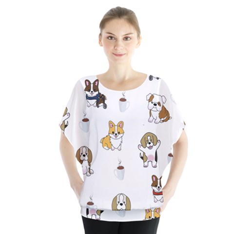 Hot Chocolate Puppies Hot Cocoa Batwing Chiffon Blouse by Wegoenart