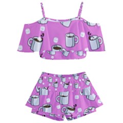 Coffee Chocolate Milk Drink Hot Kids  Off Shoulder Skirt Bikini