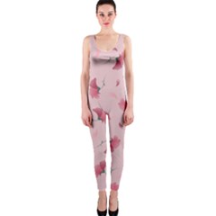 Flowers Pattern Pink Background One Piece Catsuit