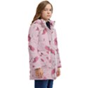 Flowers Pattern Pink Background Kid s Hooded Longline Puffer Jacket View2