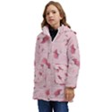 Flowers Pattern Pink Background Kid s Hooded Longline Puffer Jacket View3