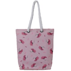 Flowers Pattern Pink Background Full Print Rope Handle Tote (small) by Wegoenart