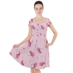 Flowers Pattern Pink Background Cap Sleeve Midi Dress by Wegoenart