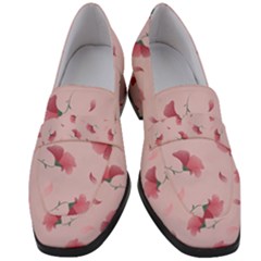 Flowers Pattern Pink Background Women s Chunky Heel Loafers by Wegoenart