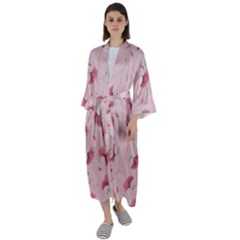 Flowers Pattern Pink Background Maxi Satin Kimono by Wegoenart