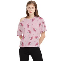 Flowers Pattern Pink Background One Shoulder Cut Out Tee by Wegoenart