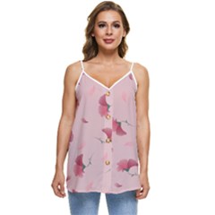 Flowers Pattern Pink Background Casual Spaghetti Strap Chiffon Top by Wegoenart