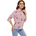 Flowers Pattern Pink Background Women s Quarter Sleeve Pocket Shirt View2