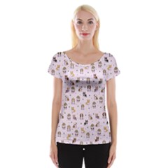 Puppies Dog Pattern Drawing Cap Sleeve Top by Wegoenart