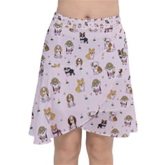 Puppies Dog Pattern Drawing Chiffon Wrap Front Skirt by Wegoenart