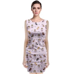 Puppies Dog Pattern Drawing Sleeveless Velvet Midi Dress by Wegoenart