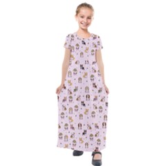 Puppies Dog Pattern Drawing Kids  Short Sleeve Maxi Dress by Wegoenart