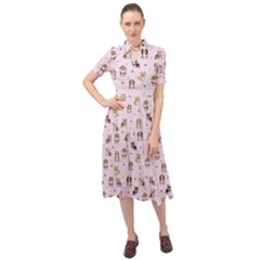 Puppies Dog Pattern Drawing Keyhole Neckline Chiffon Dress by Wegoenart