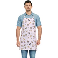 Puppies Dog Pattern Drawing Kitchen Apron by Wegoenart