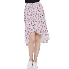 Puppies Dog Pattern Drawing Frill Hi Low Chiffon Skirt