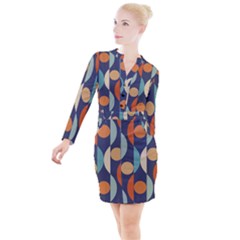 Mid Century Vintage Retro Geometric Button Long Sleeve Dress by Wegoenart