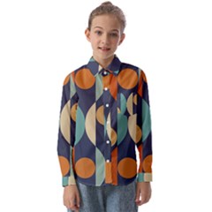 Mid Century Vintage Retro Geometric Kids  Long Sleeve Shirt by Wegoenart