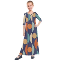 Mid Century Vintage Retro Geometric Kids  Quarter Sleeve Maxi Dress by Wegoenart