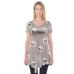 Halloween Decoration Drawing Design Short Sleeve Tunic  by Wegoenart