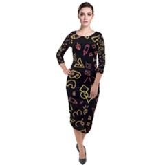 Background Graphic Beautiful Quarter Sleeve Midi Velour Bodycon Dress by Wegoenart