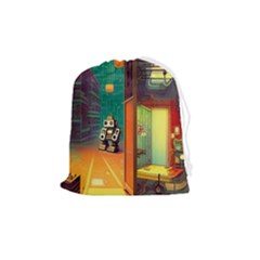 Illustration Robot Cute Sweet Futuristic Drawstring Pouch (medium) by Wegoenart