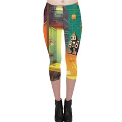 Illustration Robot Cute Sweet Futuristic Capri Leggings  by Wegoenart