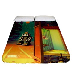 Illustration Robot Cute Sweet Futuristic Fitted Sheet (california King Size) by Wegoenart