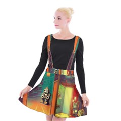 Illustration Robot Cute Sweet Futuristic Suspender Skater Skirt by Wegoenart