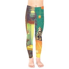 Illustration Robot Cute Sweet Futuristic Kids  Leggings by Wegoenart