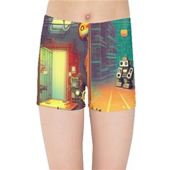 Illustration Robot Cute Sweet Futuristic Kids  Sports Shorts by Wegoenart