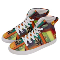 Illustration Robot Cute Sweet Futuristic Men s Hi-top Skate Sneakers by Wegoenart