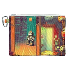 Illustration Robot Cute Sweet Futuristic Canvas Cosmetic Bag (xl) by Wegoenart