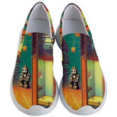 Illustration Robot Cute Sweet Futuristic Women s Lightweight Slip Ons by Wegoenart