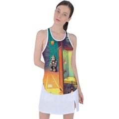 Illustration Robot Cute Sweet Futuristic Racer Back Mesh Tank Top by Wegoenart