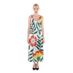 Painting Flower Leaves Forest Sleeveless Maxi Dress by Wegoenart