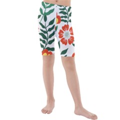 Painting Flower Leaves Forest Kids  Mid Length Swim Shorts by Wegoenart