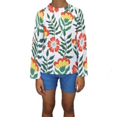 Painting Flower Leaves Forest Kids  Long Sleeve Swimwear by Wegoenart