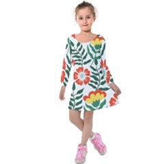 Painting Flower Leaves Forest Kids  Long Sleeve Velvet Dress by Wegoenart