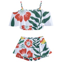 Painting Flower Leaves Forest Kids  Off Shoulder Skirt Bikini