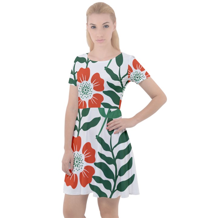 Painting Flower Leaves Forest Cap Sleeve Velour Dress 