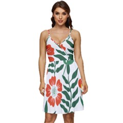 Painting Flower Leaves Forest V-neck Pocket Summer Dress  by Wegoenart