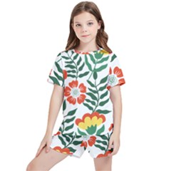 Painting Flower Leaves Forest Kids  Tee And Sports Shorts Set by Wegoenart