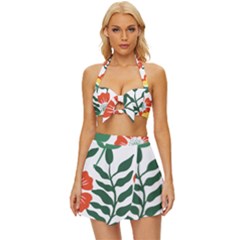 Painting Flower Leaves Forest Vintage Style Bikini Top And Skirt Set  by Wegoenart