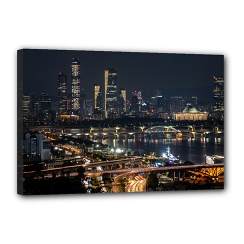 Seoul Building City Night View Canvas 18  X 12  (stretched) by Wegoenart