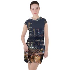 Seoul Building City Night View Drawstring Hooded Dress by Wegoenart