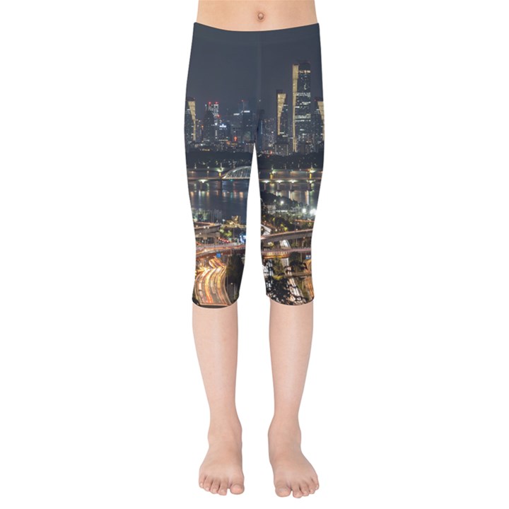 Seoul Building City Night View Kids  Capri Leggings 