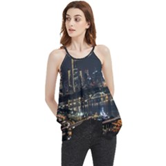 Seoul Building City Night View Flowy Camisole Tank Top by Wegoenart