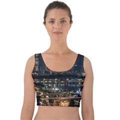 Seoul Building City Night View Velvet Crop Top by Wegoenart