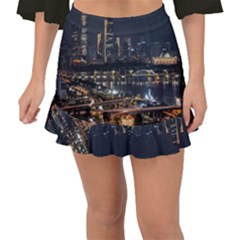 Seoul Building City Night View Fishtail Mini Chiffon Skirt by Wegoenart