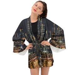 Seoul Building City Night View Long Sleeve Kimono by Wegoenart